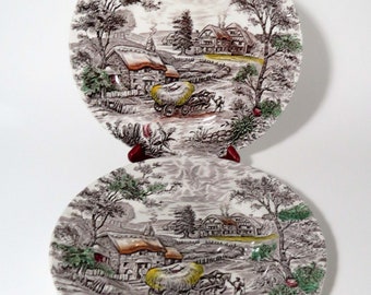 Vintage 10" STAFFORDSHIRE YORKSHIRE Multicolor Set of 4 Ironstone Dinner Plates / Made in England