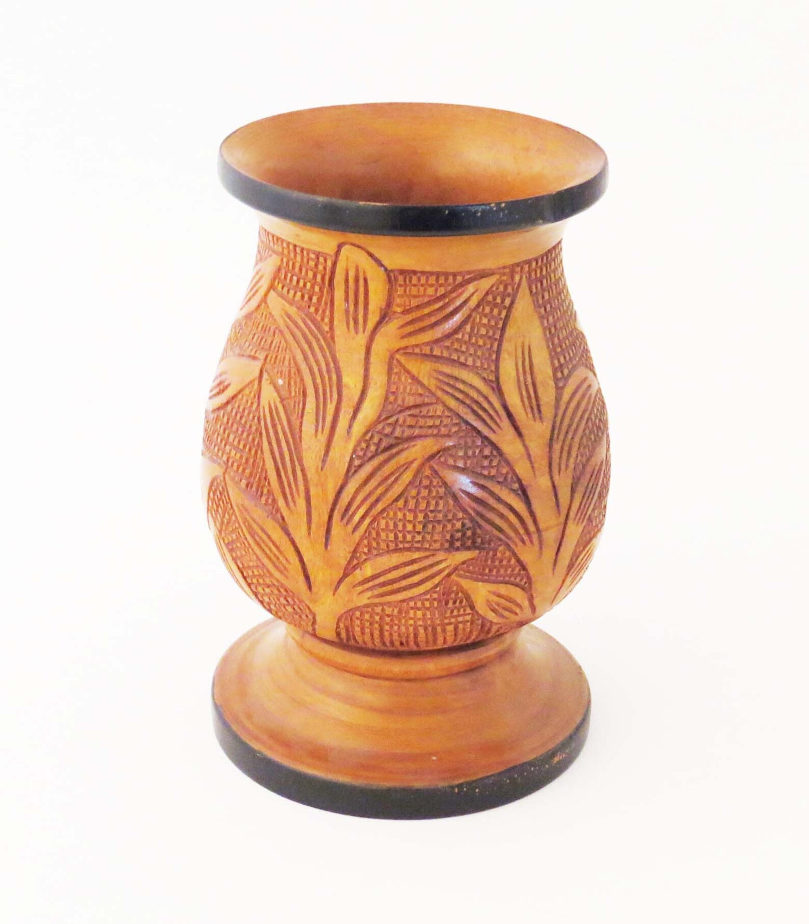 Vintage HandCarved TEAK WOOD VASE w Liana Vines & Etsy