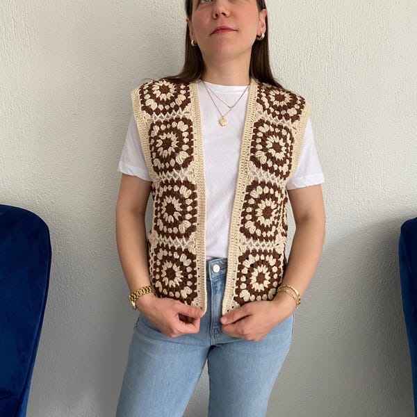 Crochet Vest ; Handmade Boho Crochet Vest, Cotton Blend Festival Vest, Cottagecore Waistcoat