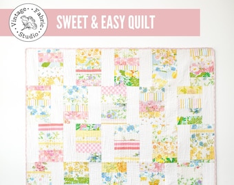 Beginner Quilt Pattern, PDF Download, Sweet & Easy Quilt, Baby, Throw, Full Size Fat Quarter Friendly Quilt Pattern, Vintage Sheet Quilt