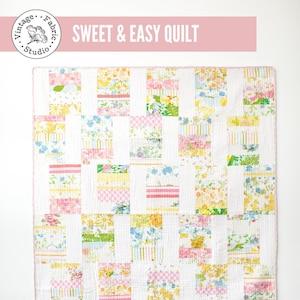 Beginner Quilt Pattern, PDF Download, Sweet & Easy Quilt, Baby, Throw, Full Size Fat Quarter Friendly Quilt Pattern, Vintage Sheet Quilt