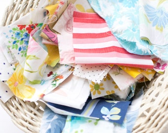 Vintage Sheet Fabric Scraps: 1oz Sampler Pack for Quilting, Sewing, Junk Journal, Crafts