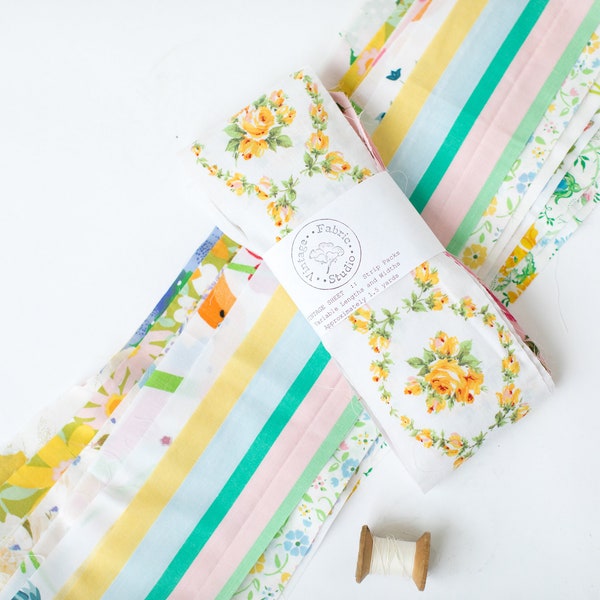 Jelly Roll, Vintage Sheet Hem Pack, Vintage Fabric Strip Bundle, Jelly Rolls Quilt Kit, Vintage Sheets for Quilting, Florals All Colorful