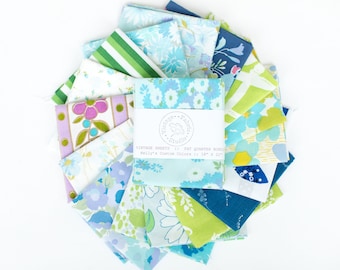 Vintage Sheet Fat Quarter Bundle, Cool Color Quilting Fabric, 6 pc (18”x22”)