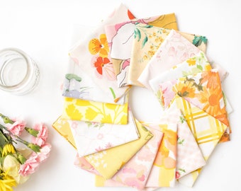 Vintage Floral Sheet Fat Quarter Bundle, Warm Colors, Quilting Fabric