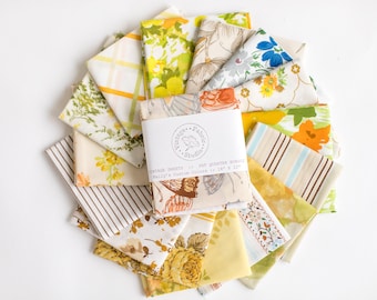 Vintage Sheet Fat Quarter Bundle: Autumn Colors Quilting Fabric (6 Prints)