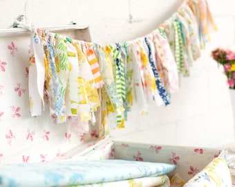 Rainbow Vintage Sheet Fabric Garland Kit: 3ft No Sew Bunting