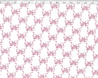 Vintage Cotton Fabric Yardage, Pink Bow Lattice Pattern, Classic 80s, Country Cottage farmhouse Style 42" wide