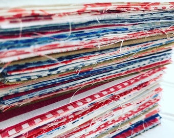 Vintage Sheet Fabric Charm Pack: Red, White & Blue 5-inch Squares