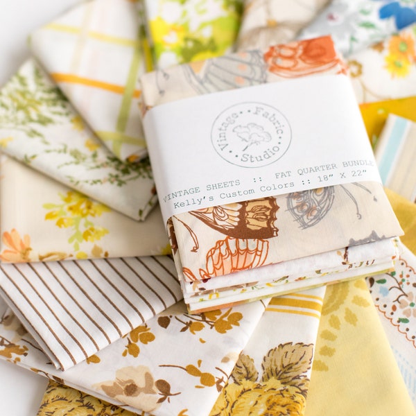 Fat Quarter Bundle de 6 draps vintage, tissu matelassé, drap vintage Fat Quarters, 18 « x22 », couleurs d’automne, automne, jaune, marron, beige, bronzage