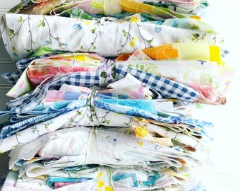 Vintage Sheet Fabric Scrap Bundle, Quilting, Junk Journal (Over 1 lb)