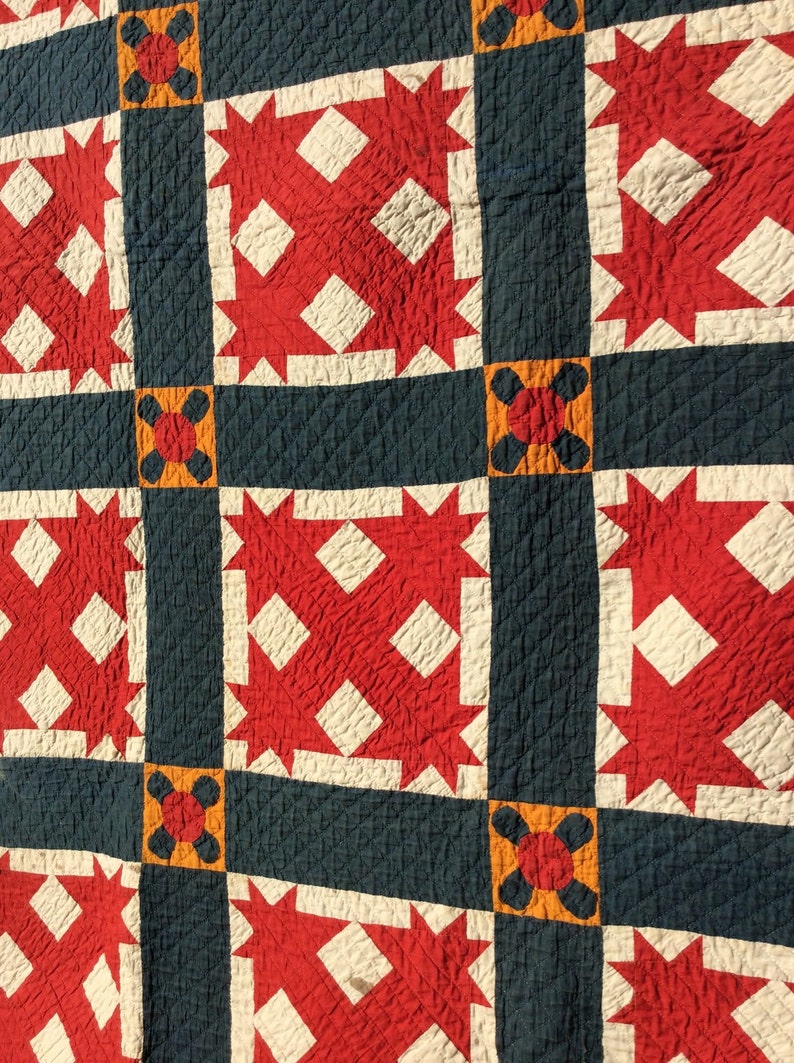 Antique quilt solid fabric geometric block design vintage Etsy