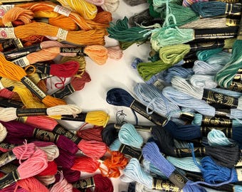 25 Embroidery Floss Rainbow, warm and cool colors, DMC vintage, slightly musty