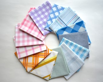 Vintage Sheet Fat Quarter Bundle: Rainbow Plaid & Stripe Quilting Fabric