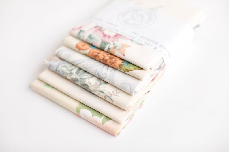 Fat Quarter Bundle of 6 Vintage Sheets, Quilting Fabric, Vintage Sheet Fat Quarters, 18x22, Cream Colors, Beige, Cream, retro patchwork image 7