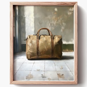 Vintage Travel Bag Painting, Rustic Duffel Art, Moody Minimalist Decor (Digital Download) 396