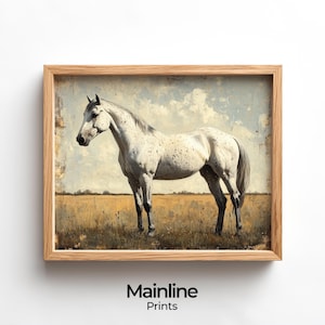 Equestrian Printable Wall Art - Gray Dappled Warmblood Horse, Rustic Farmhouse Style, Vintage Horse Painting, Country Decor Print 423