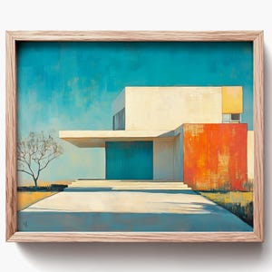 Mid-Century Modern House Art, Retro Home Architectural Print (Digital Download) 1059