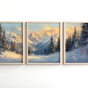 Winter Mountain Triptych Art Set of 3: Cozy Lodge Alpine Wall Decor (Digital Download) 892