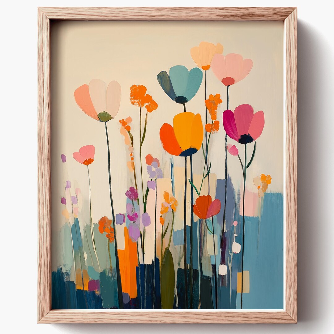 Modern Abstract Botanical Art Print - Colorful Mid-century Floral Stems ...
