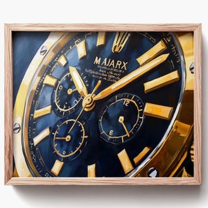 uvres d'art pour cadrans de montre de luxe - Peinture à l'huile détaillée, gros plan sur un garde-temps élégant, décoration murale imprimable, design sophistiqué, style haut de gamme 309