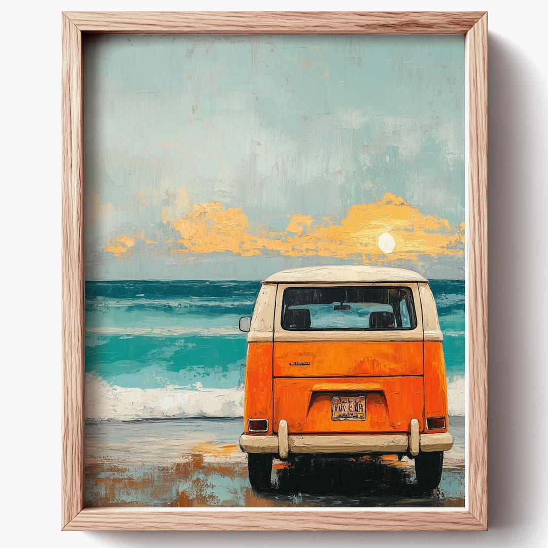 Retro Surf Van Printable Beach Wall Art - Vintage Coastal Painting ...