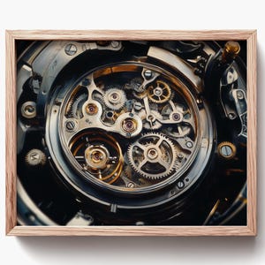Mechaniczny zegarek z mechanizmem makro, sztuka ścienna w stylu steampunk, szczegółowy zegarek (pobranie cyfrowe) 332