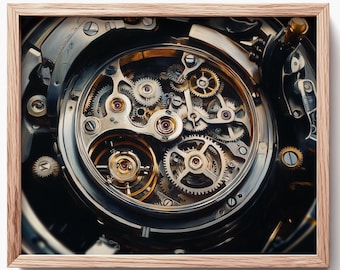 Mechanical Watch Gear Macro, Steampunk Wall Art, Detailed Timepiece (Digital Download) 332
