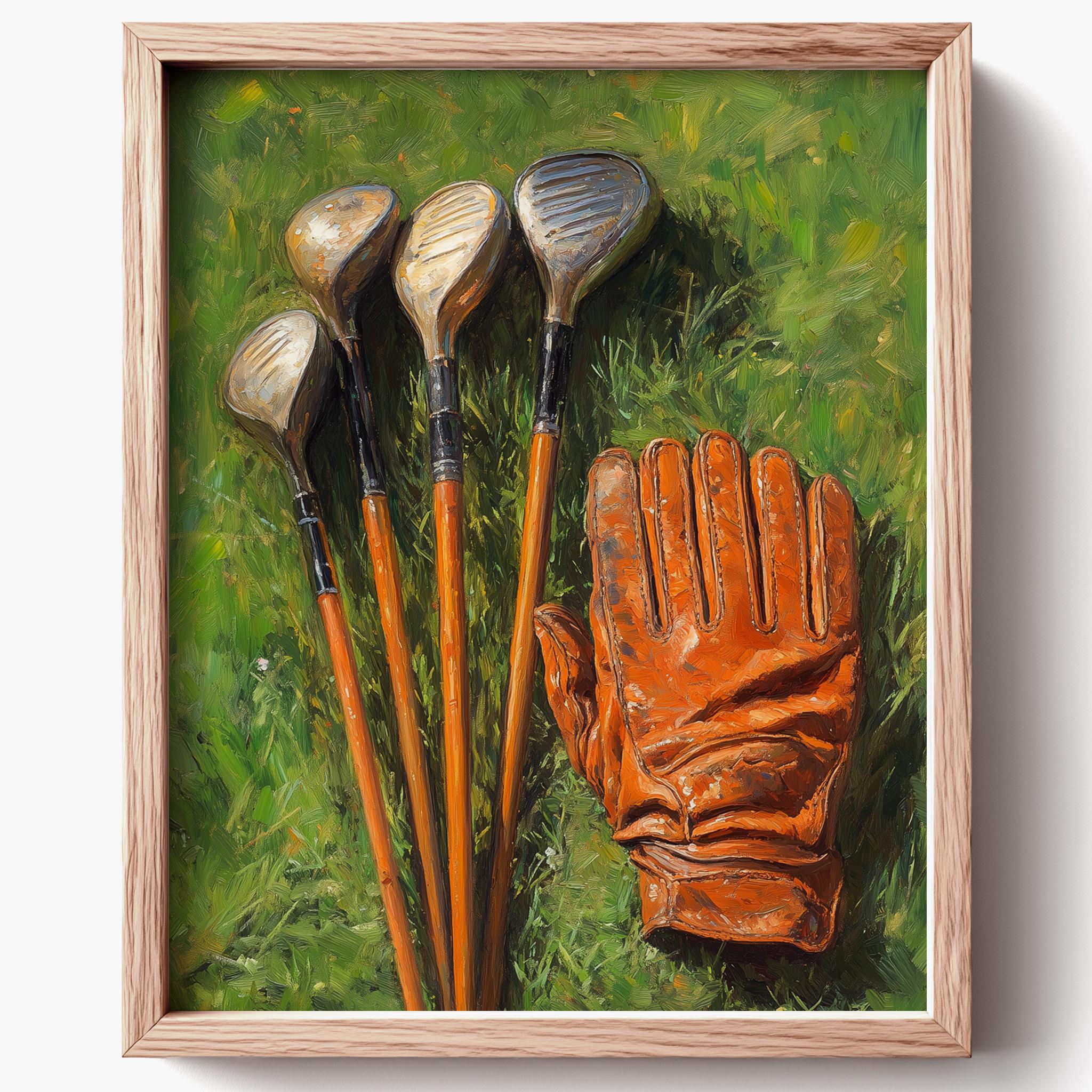 Vintage Golf Clubs Scene, Classic Rustic Sports Wall Art (digital