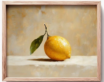 Rustic Lemon Still Life Painting, Vintage Farmhouse Fruit Wall Art (Digital Download) 689