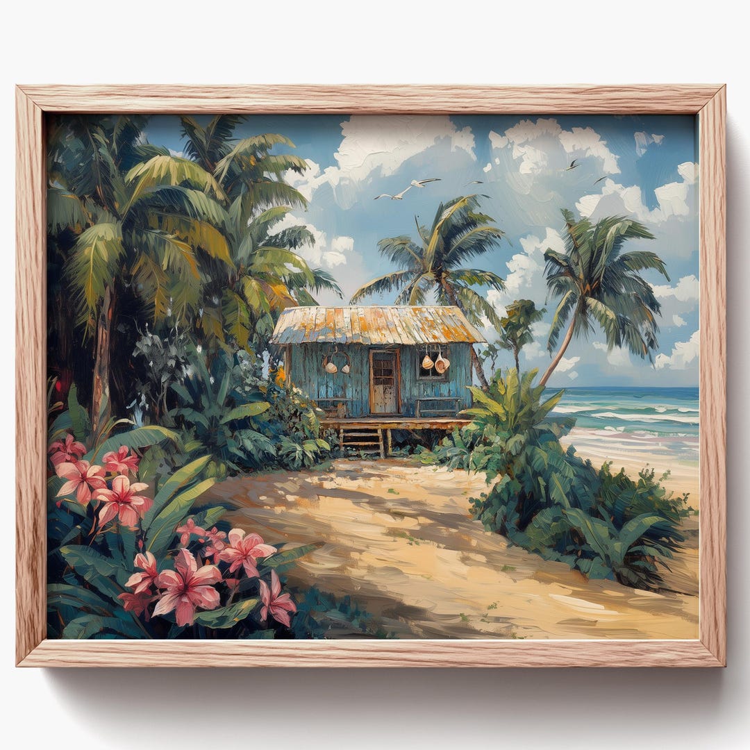 Printable Shack Wooden Surf Shack Printable Art - Vintage Coastal Decor, Tropical Beach ...