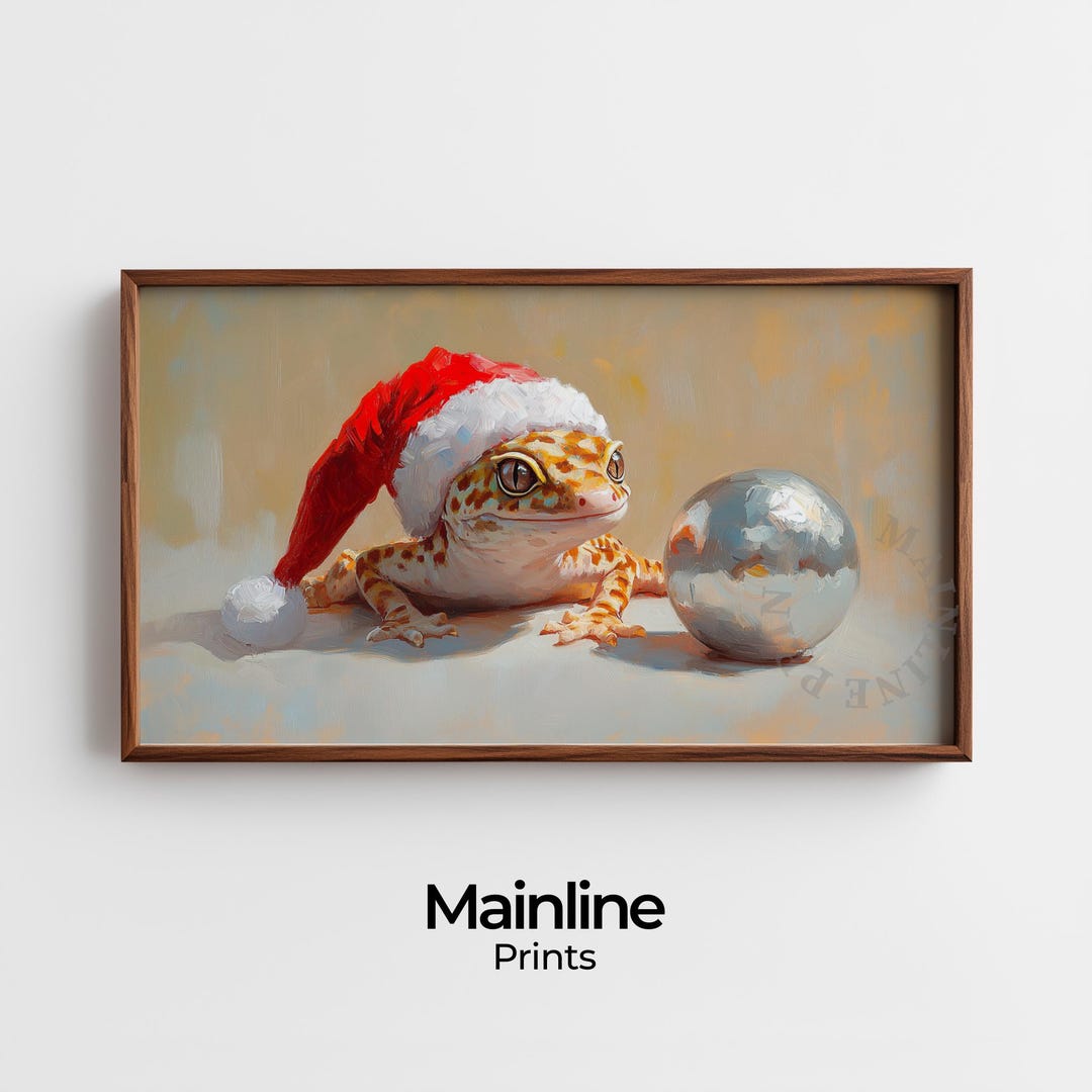 Leopard Gecko in Santa Hat TV Art, Holiday Frame TV Art, Cute Christmas ...
