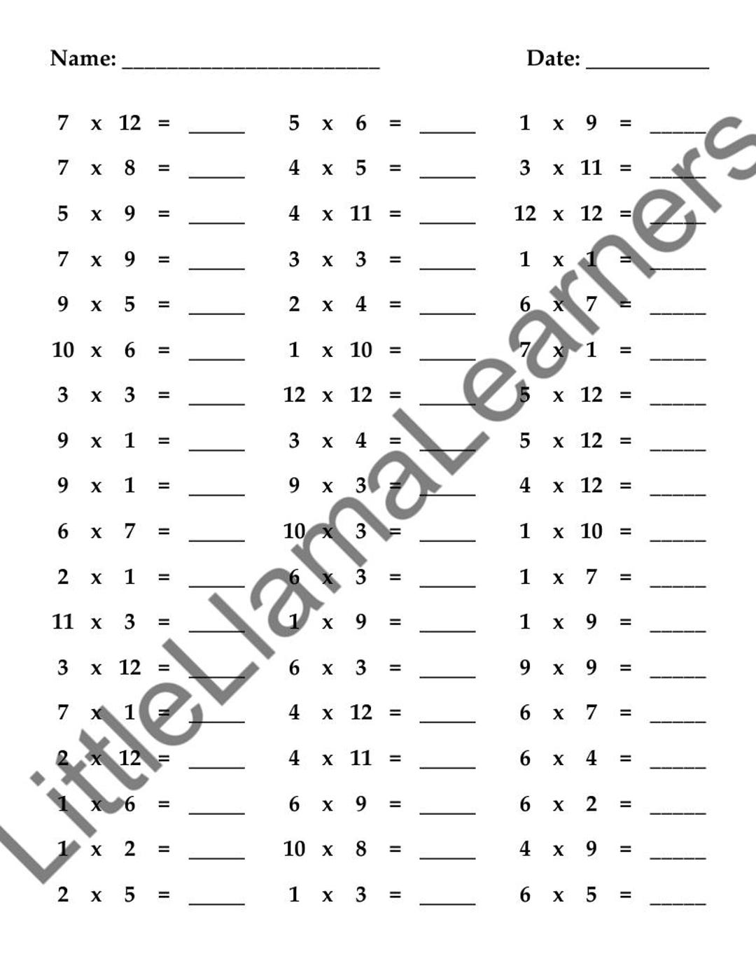 Multiplication Worksheets (numbers 1-12) - Etsy