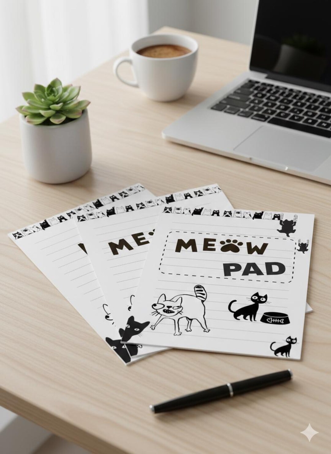 Cute Cat Notepad Printable A5 | “meow Pad” Lined Notes | Minimal Black ...