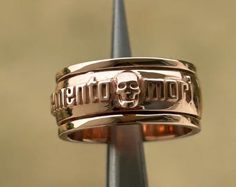 Memento Mori Skull Ring – Gold Plated Gothic Statement Band, Meaningful Symbolic Jewelry
