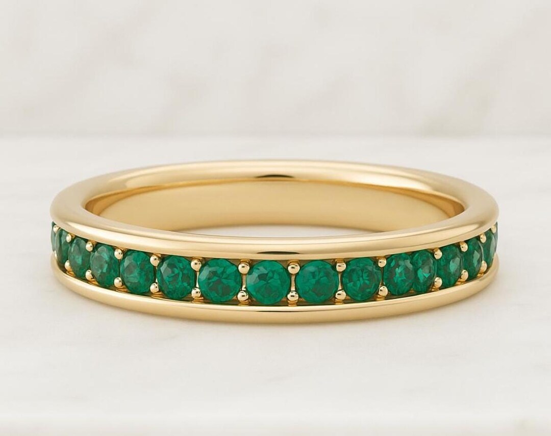 Gold Emerald Eternity Ring - Yellow Gold Plated Stacking Band - Etsy