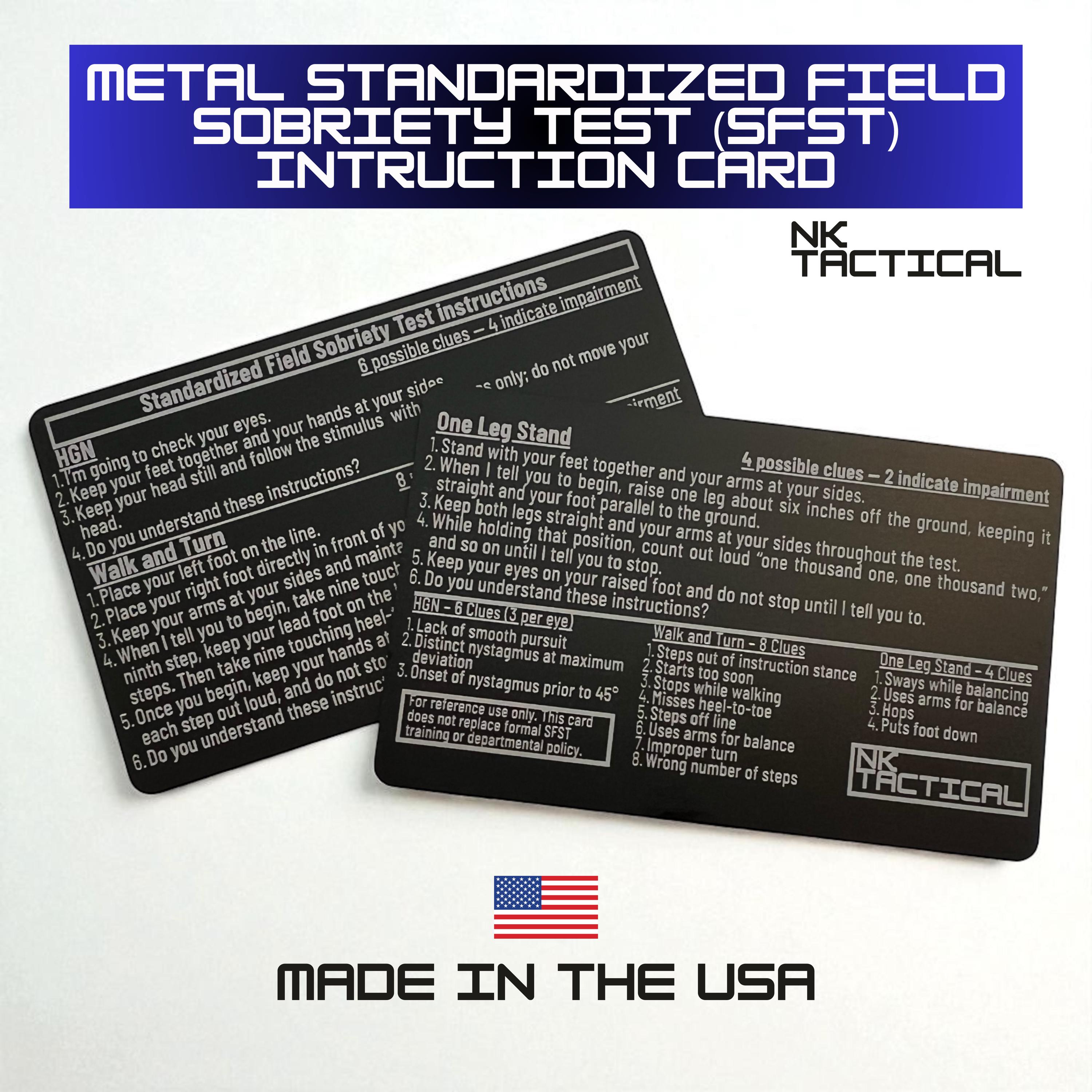 Metal SFST Field Sobriety Test Card: Laser Engraved Police DUI