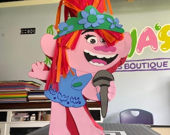 Personalized pink princess troll piñata | 20th birthday themed piñata | Personalized children's party decoration