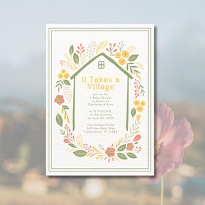 Det krävs en by: Inbjudan till babyshower och tack (Digital nedladdning direkt)