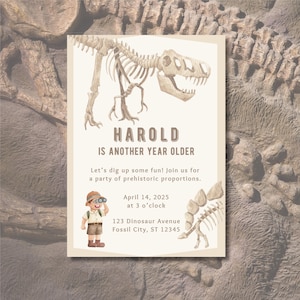 Prehistoric Dinosaur Fossil Birthday Invite & Thank You (Digital Download)
