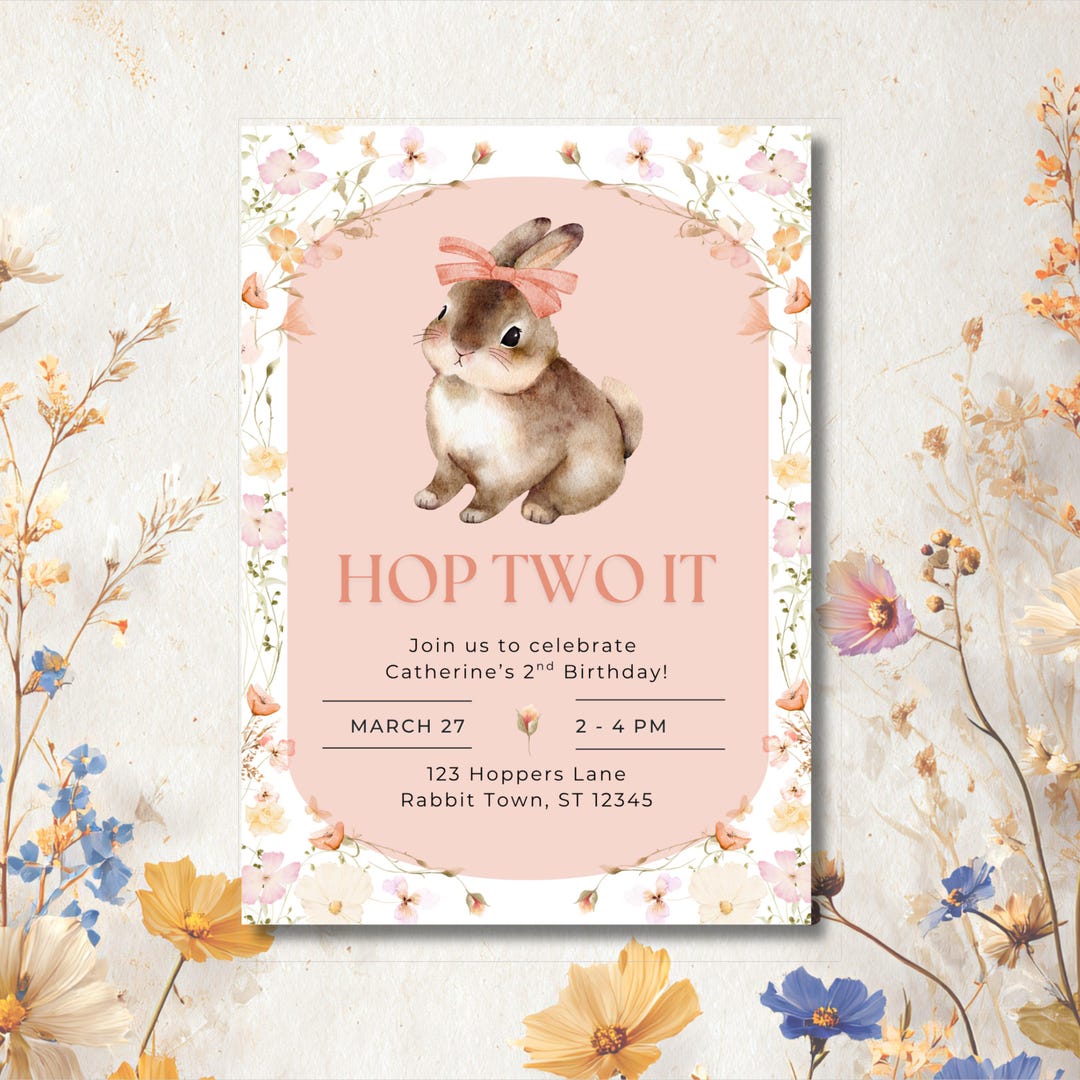Hop Two Bunny Hop Two It 2nd Birthday Invitation Template (edit in Canva ...