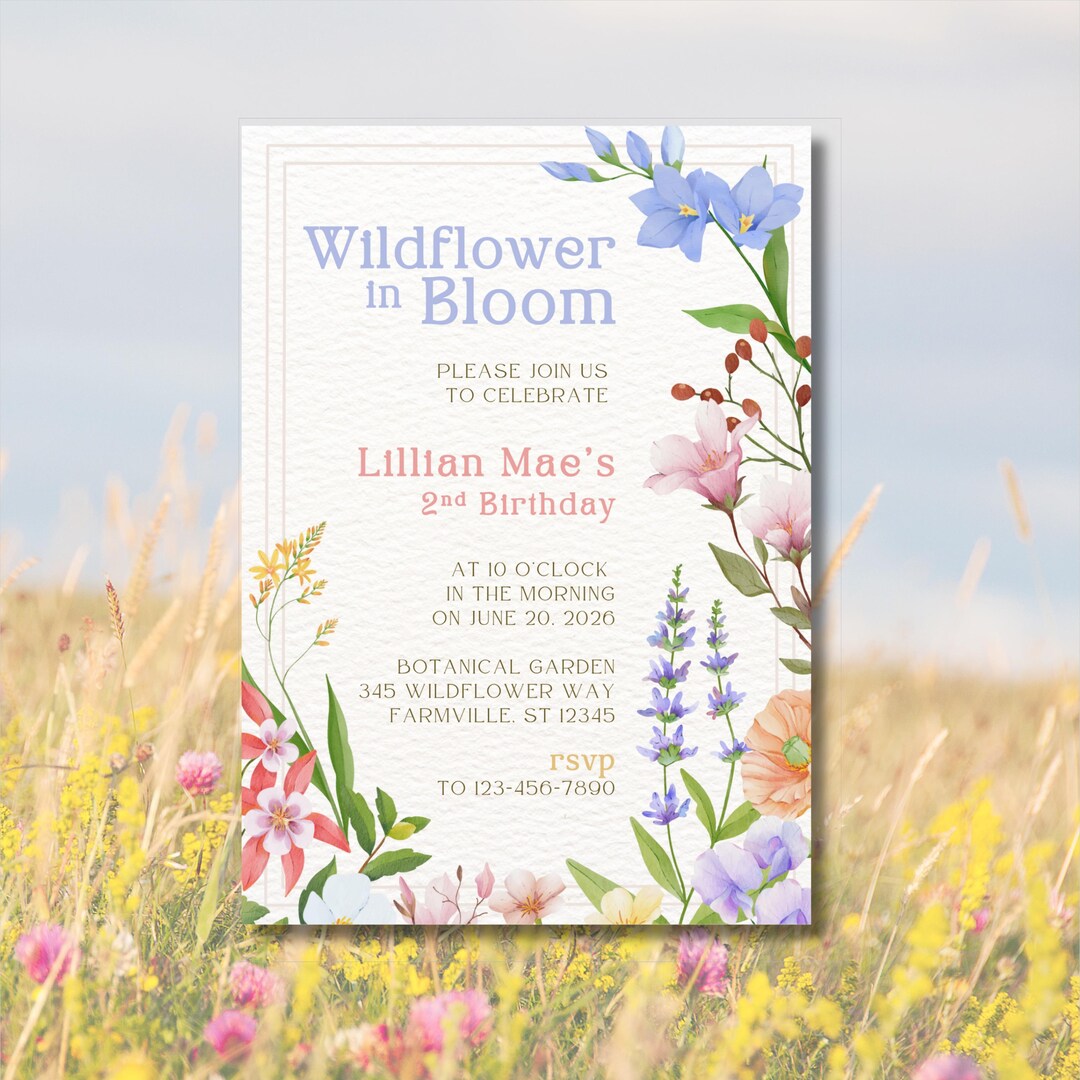 Wildflower in Bloom Birthday Invitation Template (edit in Canva ...