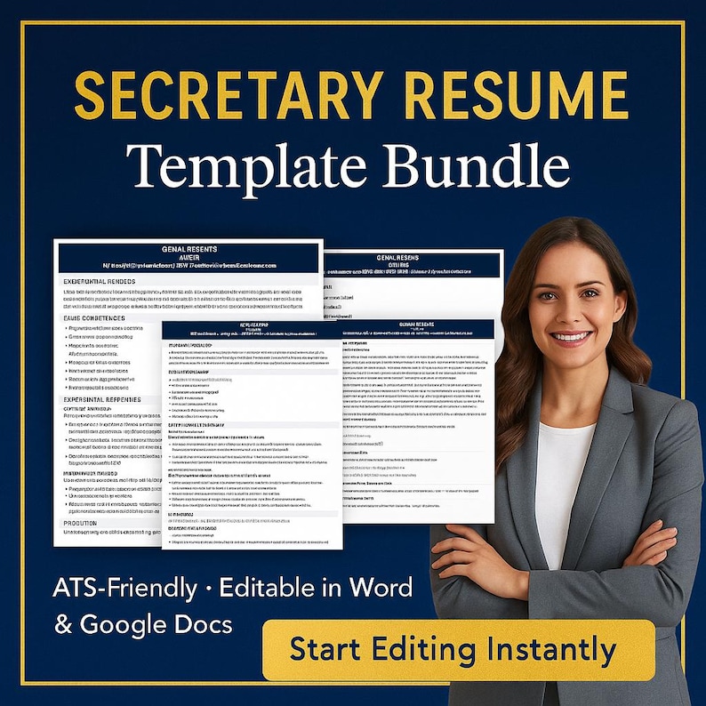 Secretary Resume Template: Admin CV + Cover Letter (word & Google Docs ...