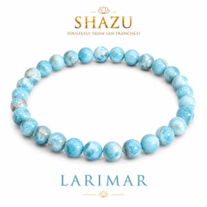 AAA Larimar Bracelet – Natural Dominican Larimar Gemstone Bracelet, Blue Larimar Beaded Bracelet, March Birthstone Crystal Jewelry imagen 2