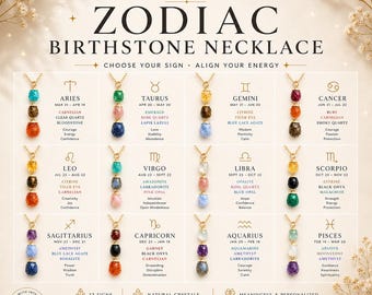 Zodiac Birthstone Necklace – 12 Astrology Signs Crystal Pendant, Personalized Star Sign Jewelry Gift for Her