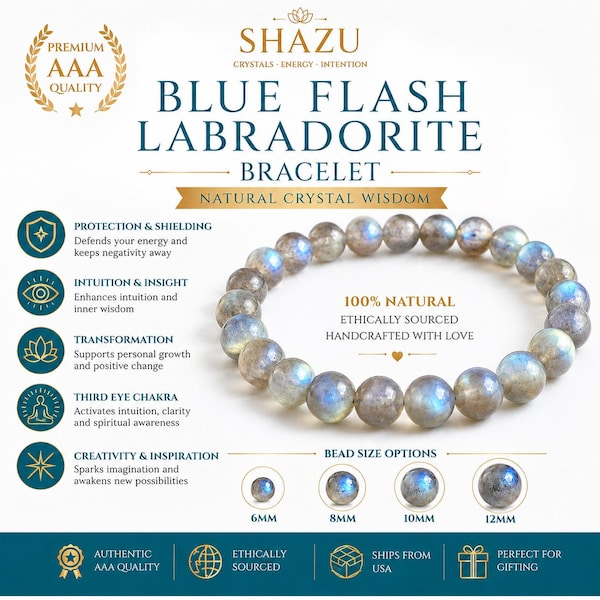AAA Blue Flash Labradorite Bracelet – Natural Spectrolite Crystal Bracelet | Madagascar Labradorite | Third Eye & Protection Stone