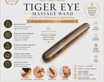 Tiger Eye Massage Wand – Crystal for Muscle Relief, Grounding & Energy Healing