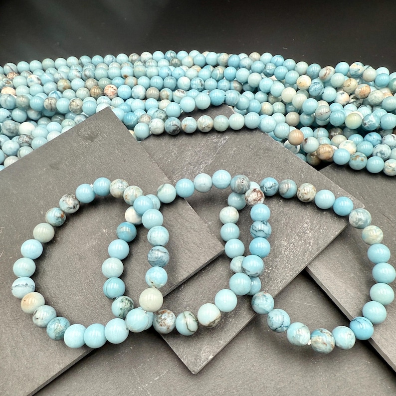 AAA Larimar Bracelet – Natural Dominican Larimar Gemstone Bracelet, Blue Larimar Beaded Bracelet, March Birthstone Crystal Jewelry imagen 8