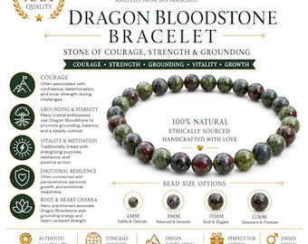 AAA Dragon Bloodstone Bracelet – Natural Dragonblood Stone, Dragon Blood Jasper Crystal Jewelry for Courage, Strength & Grounding
