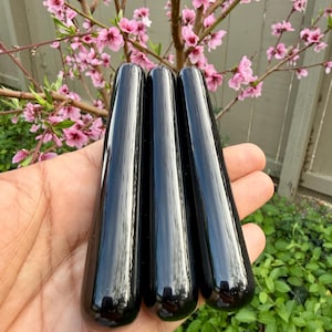 Bacchetta massaggiante in cristallo di ossidiana nera / Massaggiatore in pietra naturale per agopressione e punti trigger